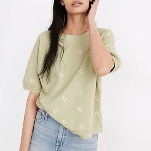 Madewell Daisy Embroidered Short Sleeve Sweatshirt Blouse Top
